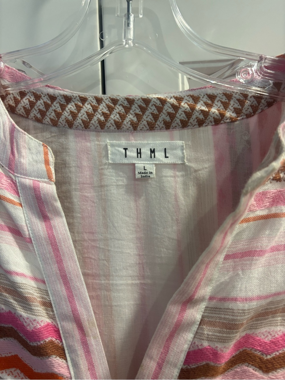 THML Pink, Orange & Brown Long Sleeve Tiered Dress - Picture 5 of 7